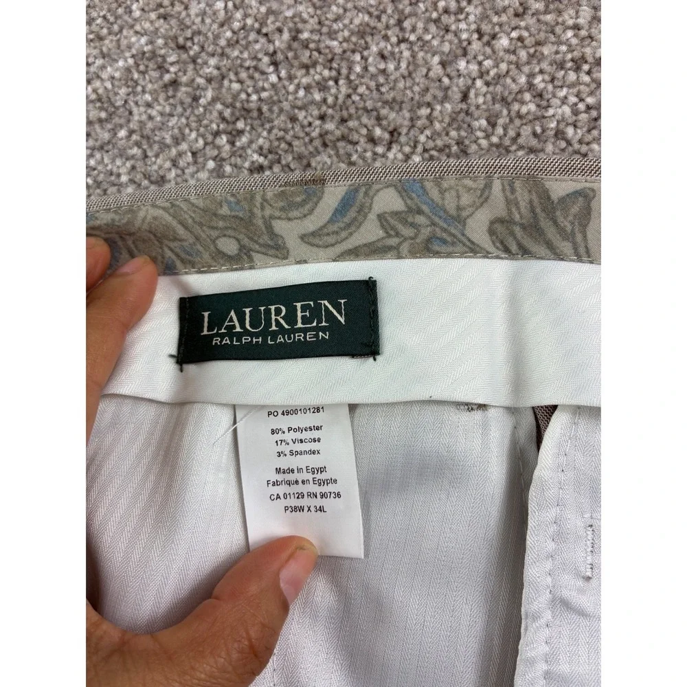 Lauren Ralph Lauren Dress Pants Men 38x34 Beige Ultraflex Stretch Flat Front NEW